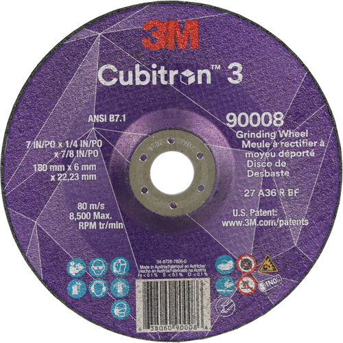Meule a moyeu d&eacute;port&eacute; Cubitron 3, 7" x 1/4", Arbre 7/8", C&eacute;ramique, Type T27 Industrial Sales