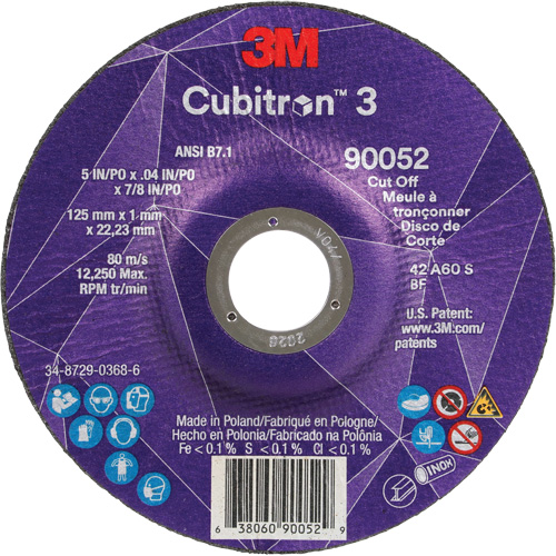 Meule &agrave; tronçonner Cubitron 3, 5" x 0,04", Arbre de 7/8", Type 27, C&eacute;ramique, 60 Tr/min Industrial Sales