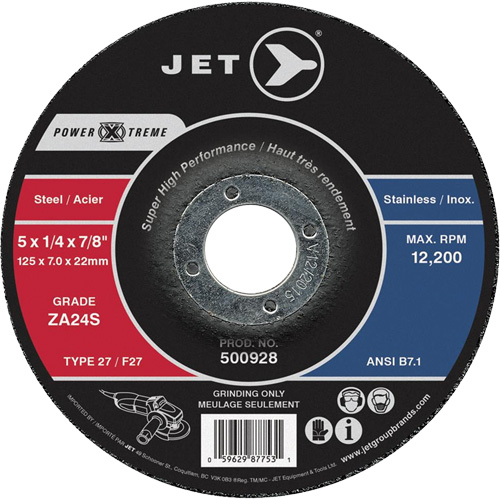 Power-Xtreme ZA24S Grinding Wheel, 4-1/2" x 1/4", 7/8" Arbor, Type 27 Industrial Sales