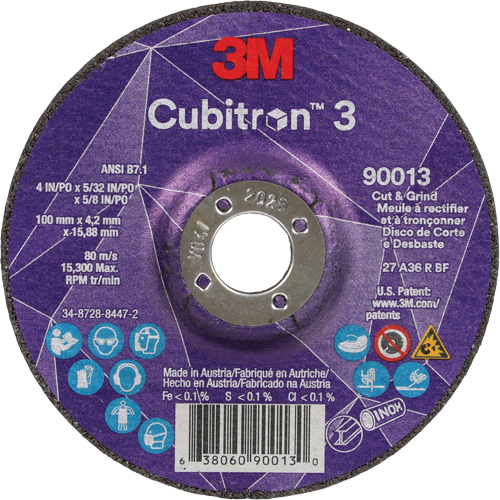 Meule &agrave; tronçonner Cubitron 3, 4" x 39/250", Arbre de 5/8", Type 27, Grain de 36, C&eacute;ramique Industrial Sales