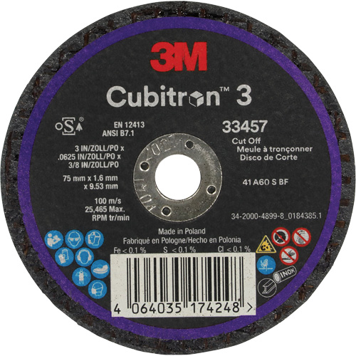 Meule &agrave; tronçonner Cubitron 3, 3" x 0,063", Arbre de 3/8", C&eacute;ramique Industrial Sales