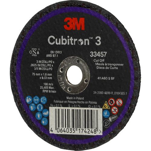 Meule &agrave; tronçonner Cubitron 3, 3" x 0,063", Arbre de 3/8", C&eacute;ramique Industrial Sales