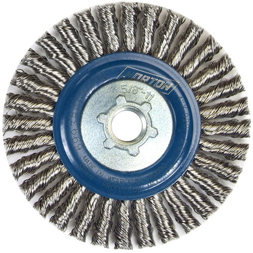 Brosse &agrave; fils nou&eacute;s pour cordons de soudure pour meuleuse angulaire, Dia. 4", Fils 0,02", Arbre 5/8"-11, Acier inoxydable Industrial Sales