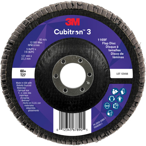 Cubitron 3 Flat Flap Disc 1169F, 5" x 7/8", Type T27, 60+ Grit, Ceramic Industrial Sales