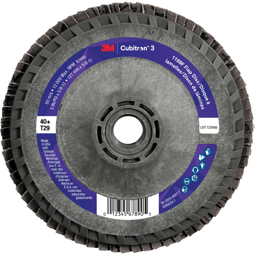 Disque &agrave; lamelles conique 1169F Cubitron 3 &agrave; changement rapide, 5" x 5/8"-11, Type T29, Grain 40+, C&eacute;ramique Industrial Sales
