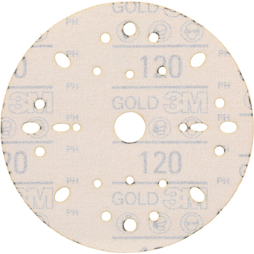 Hookit Gold Abrasive Disc, 6" Dia., 120 Grit, Aluminum Oxide, C-Weight Industrial Sales