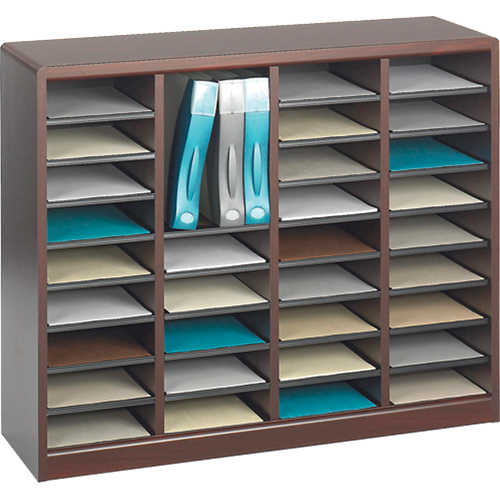 E-Z Stor&reg; Literature Organizer, Stationary, 36 Slots, Wood, 40" W x 3/4" D x 32-1/2" H Industrial Sales