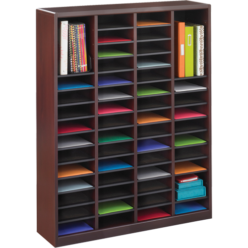 E-Z Stor&reg; Literature Organizer, Stationary, 60 Slots, Wood, 40" W x 3/4" D x 52-1/4" H Industrial Sales