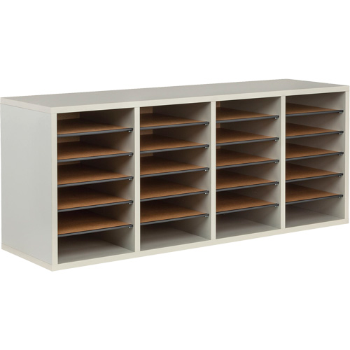 Adjustable Compartment Literature Organizer, Stationary, 24 Slots, Wood, 39-1/4" W x 11-3/4" D x 16-1/4" H Industrial Sales