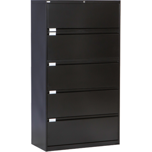 Lateral Filing Cabinet, Steel, 5 Drawers, 36" W x 18" D x 65-1/2" H, Black Industrial Sales