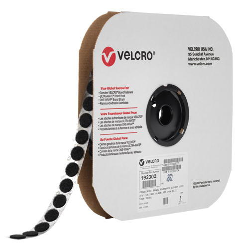 Velcoin&reg; Fastener, Hook, 3/4" Dia., Adhesive, Black Industrial Sales