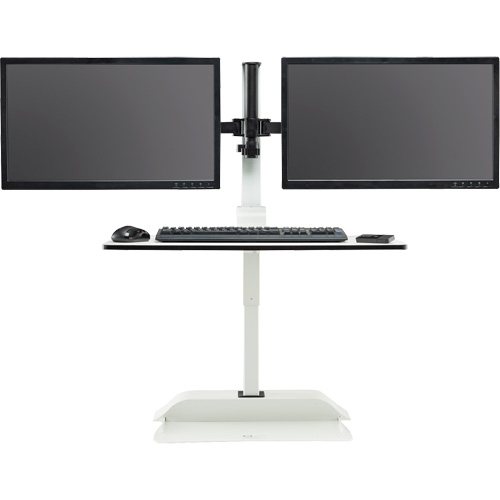 Soar Sit/Stand Electric Desk with Dual Monitor Arm, Desktop Unit, 37-1/4" H x 27-3/4" W x 22" D, White Industrial Sales