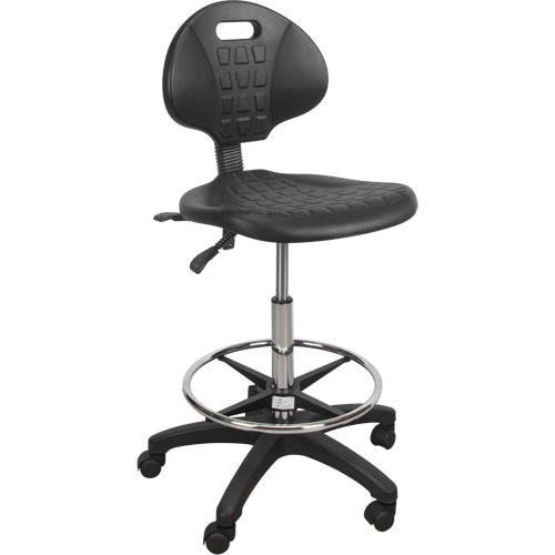 Heavy-Duty Ergonomic Stool, Mobile, Adjustable, 39" - 48", Polyurethane Seat, Black Industrial Sales