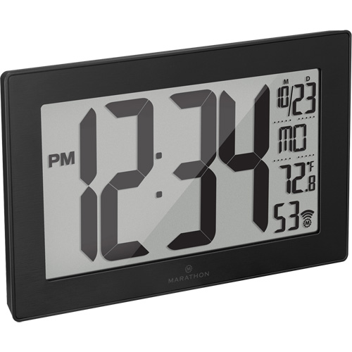 Self-Setting & Self-Adjusting Wall Clock with Stand, Digital, Battery Operated, Black Industrial Sales