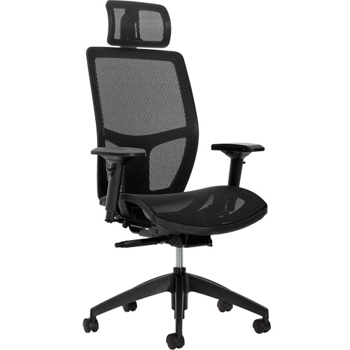 Chaise &agrave; dossier moyen avec m&eacute;canisme &agrave; basculement synchronis&eacute; &agrave; d&eacute;tection de poids Format+, Mailles, Noir, Capacit&eacute; 300 lb Industrial Sales