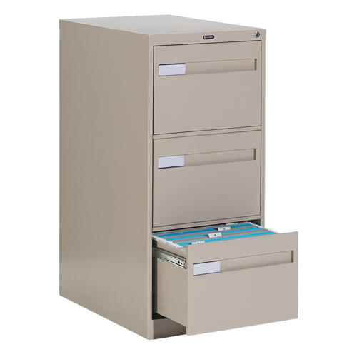 Vertical Filing Cabinet with Recessed Drawer Handles, 3 Drawers, 18.15" W x 26.56" D x 40" H, Beige Industrial Sales