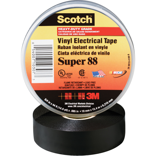 Rubans en vinyle Super 88 Scotch, 19 mm (3/4") x 20,1 m (66'), Noir, 8,5 mils Industrial Sales