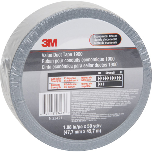 1900 Value Duct Tape, 5.8 mils, Silver, 48 mm (2") x 5.7 m (18.7') Industrial Sales