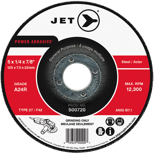 Meule POWER ABRASIVE, 5" x 1/4", Arbre 7/8", Type 27 Industrial Sales