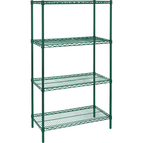 Heavy-Duty Green Epoxy Finish Wire Shelving, 4 Tiers, 30" W x 63" H x 14" D Industrial Sales