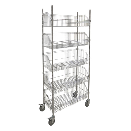 Wire Basket Shelving Cart, 5 Tiers, 48" W x 80" H x 24" D Industrial Sales