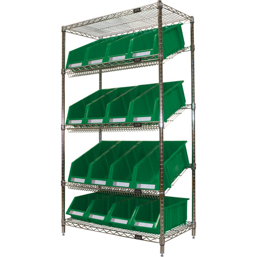 Slanted Wire Shelf with Bins, 5 Tiers, 36" W x 63" H x 18" D Industrial Sales