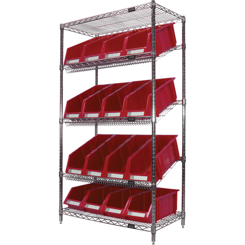 Slanted Wire Shelf with Bins, 5 Tiers, 36" W x 63" H x 18" D Industrial Sales