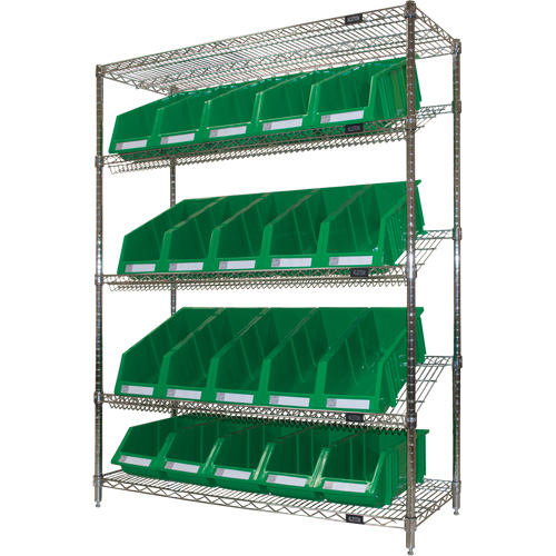 Slanted Wire Shelf with Bins, 5 Tiers, 48" W x 63" H x 18" D Industrial Sales