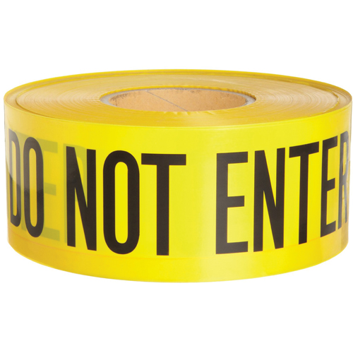 Barricade Tape, English, 3" W x 1000' L, 3 mils, Black on Yellow Industrial Sales