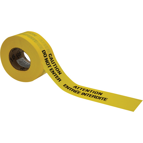 Barricade Tape, Bilingual, 3" W x 1000' L, 3.5 mils, Black on Yellow Industrial Sales