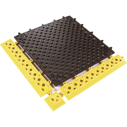 TAPIS MODULAIRE LOK-TYLE 12"X12" JAUNE NOIR, Vinyle, 1' la c, 1' lo, 9/16" &eacute;paisseur, Noir Industrial Sales