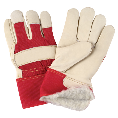 Gants d'ajusteur rouge & blanc doubl&eacute;s pour l'hiver de premi&egrave;re qualit&eacute;, 2T-Grand, Paume en Cuir fleur de vache, Doublure en Boa Industrial Sales