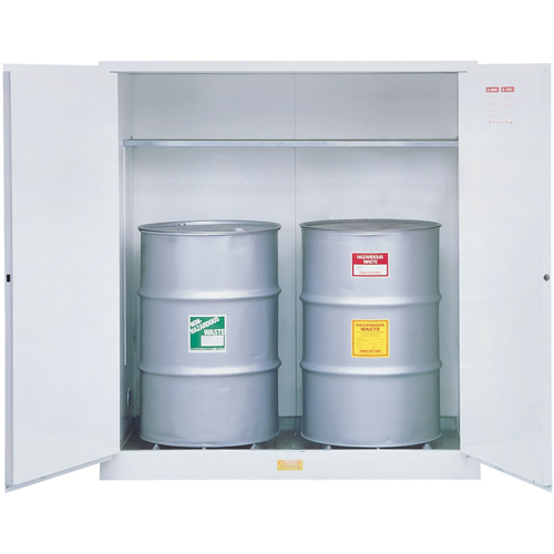 Hazardous Waste Safety Cabinets, 110 US gal. Cap., 2 Drums, White Industrial Sales