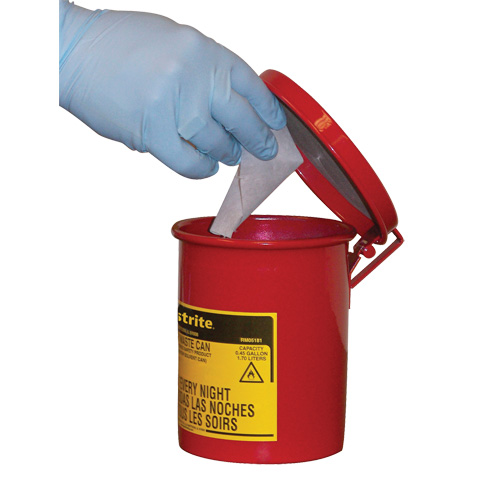 Mini bidons pour d&eacute;chets huileux pour dessus d'&eacute;tabli, Homologu&eacute; FM, 0,45 gal. US, Rouge Industrial Sales