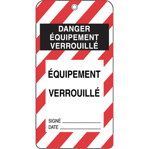 &eacute;tiquettes de verrouillage, Plastique, 3" la x 5-3/4" h, Français Industrial Sales