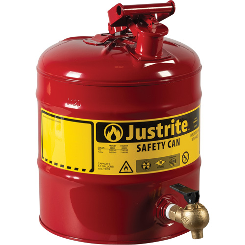 Laboratory Safety Can with Faucet, Type I, Steel, 5 US gal., Red, FM Approved Industrial Sales