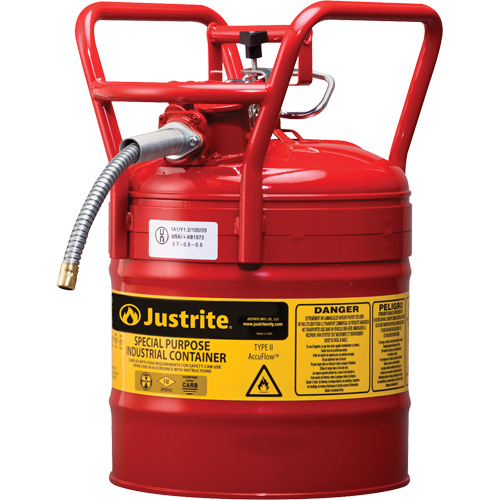 Bidons s&eacute;curitaires D.O.T. de AccuFlow, Type II, Acier, 5 gal. US, Rouge, Homologu&eacute; FM Industrial Sales