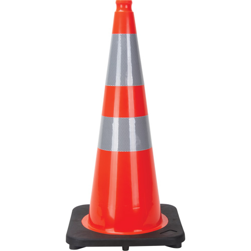 C&ocirc;ne de signalisation, 28", Orange, Bande(s) r&eacute;fl&eacute;chissante(s) 4" & 6" Industrial Sales