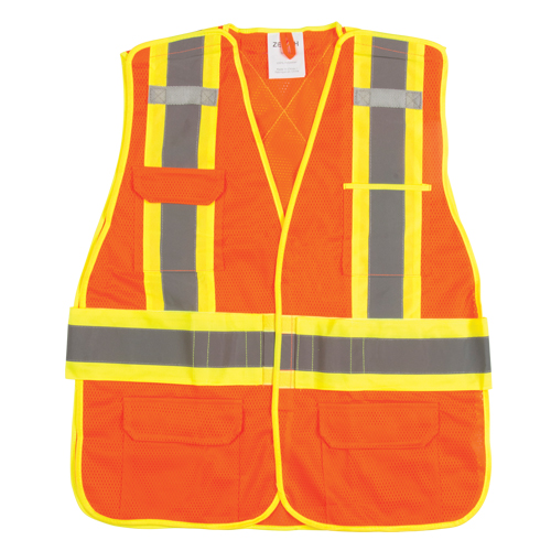 Flame-Resistant Surveyor Vest, High Visibility Orange, Medium, Polyester Industrial Sales