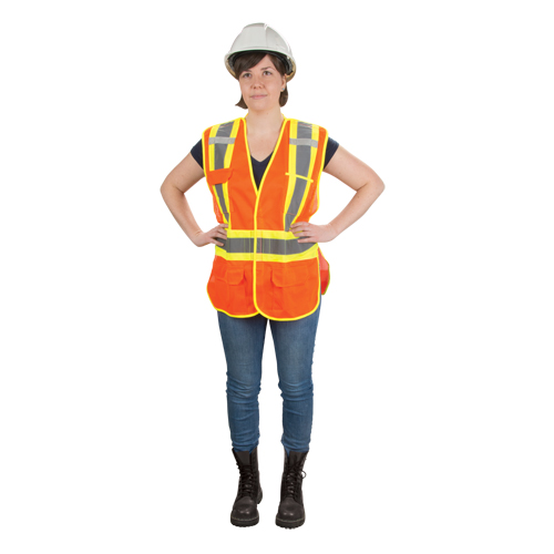 Veste d'arpenteur haute visibilit&eacute;, conforme &agrave; la CSA, Orange haute visibilit&eacute;, Moyen, Polyester Industrial Sales