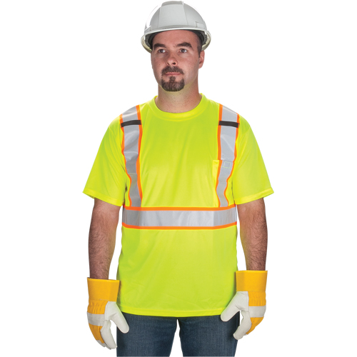 CSA Compliant T-Shirt, Polyester, Medium, High Visibility Lime-Yellow Industrial Sales