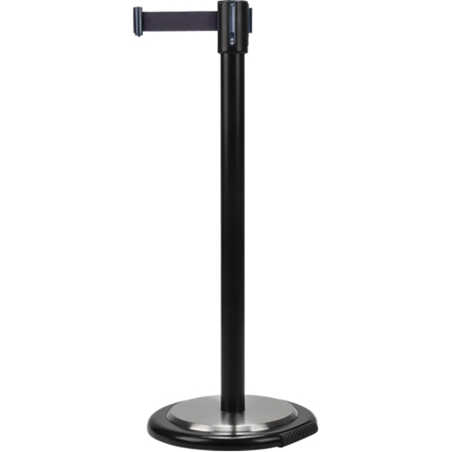Barri&egrave;res sur pieds pour le contr&ocirc;le des foules, Acier, 35" h, Ruban Noir, Longueur du ruban 12' Industrial Sales