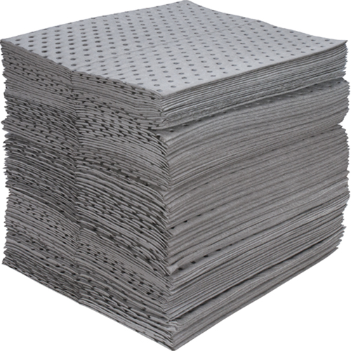 Feuilles absorbantes en fibres fines de calibre industriel, Universel, 15" x 17", 40 gal. d'absorption Industrial Sales