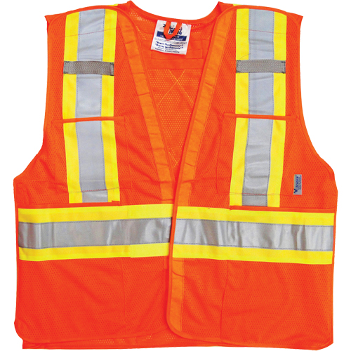 Traffic Safety Vest, High Visibility Orange, Large/X-Large, Polyester Industrial Sales