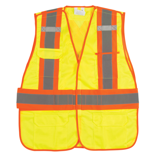 Flame-Resistant Surveyor Vest, High Visibility Lime-Yellow, Medium, Polyester Industrial Sales