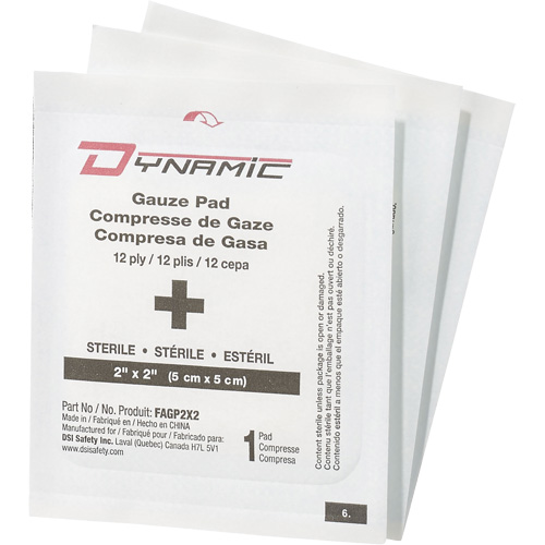 Gaze Dynamic, Tampon, 2" lo x 2" la, St&eacute;rile, Dispositif m&eacute;dical Classe 1 Industrial Sales
