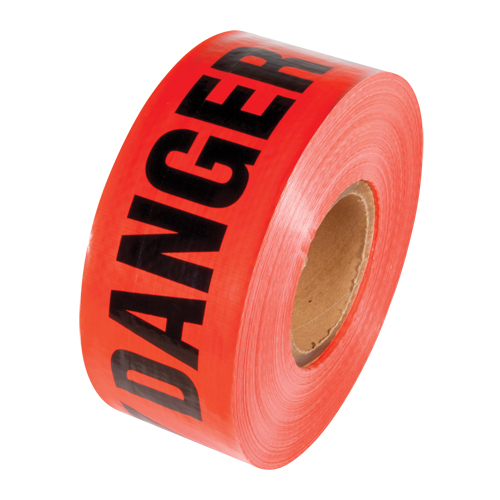 Reinforced Grade Barricade Tape, English, 3" W x 500' L, 5 mils, Black on Red Industrial Sales