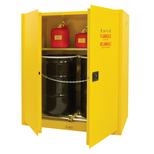 Armoire pour entreposage de barils &agrave; la verticale, Capacit&eacute; de 110 gal. US, 2 barils, Jaune Industrial Sales