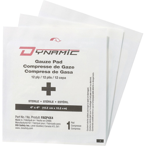 Gaze Dynamic, Tampon, 4" lo x 4" la, St&eacute;rile, Dispositif m&eacute;dical Classe 1 Industrial Sales