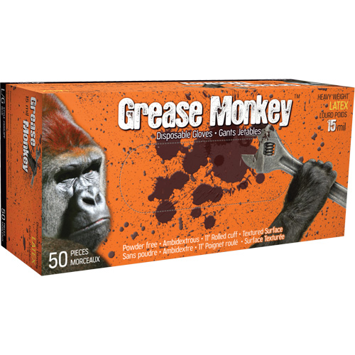 Grease Monkey&reg; Gloves, Medium, Latex, 15-mil, Powder-Free, Blue Industrial Sales